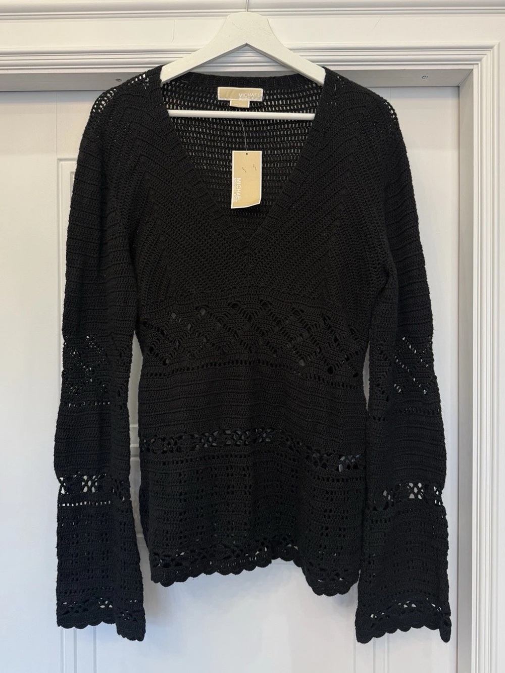 VTG MICHAEL KORS CROCHET BLACK SWEATER BELL SLEEVE 60s SPRING 2006 NWT BOHO